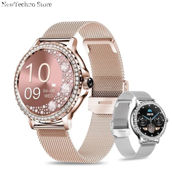 New Rose gold Smart Watch For Lady Bluetooth Call 100+Sports Mode Fitness Women Smartwatch DIY Dials For IOS Android NX19