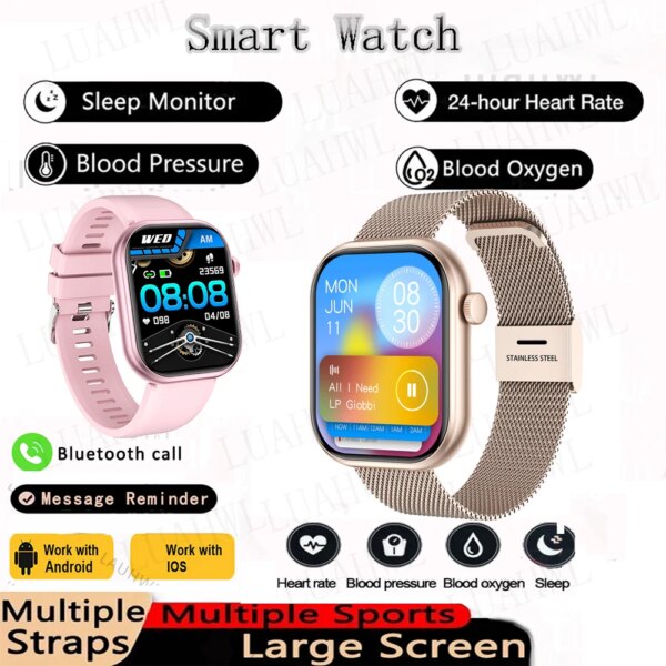 New SmartWatch For Apple Android Women Sleep detection HD Color Screen Full Touch Weather push BT Call Man motion Smart Watch