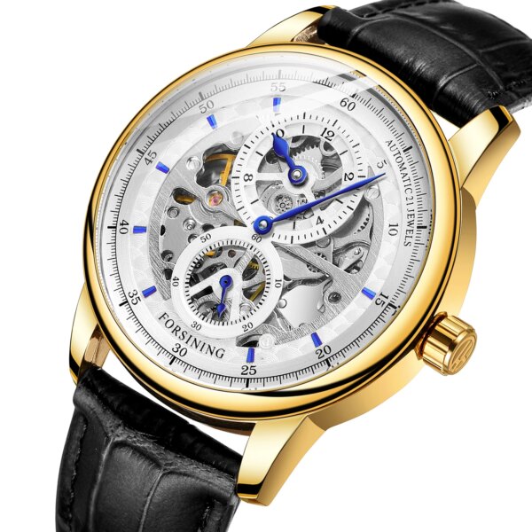 New Watches For Men Skeleton Automatic Mechanical Wristwatches Top Brand Luxury Gold White Leather Strap Relogio Masculino