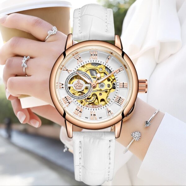 New Women Watches Automatic Mechanical Watch White Female Clock Reloj Mujer Skeleton Hour Top Brand Wristwatch Relogio Feminino