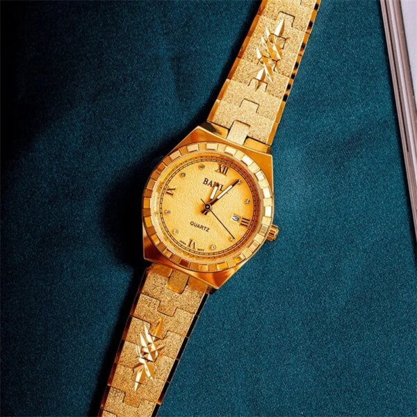 New couple watch Vietnam Shajin watch 24K gold watch Vintage Carved shape inlaid diamond luxury temperament waterproof