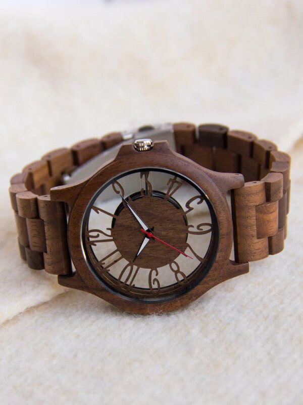 New hollow style quartz wooden watch for men and women big dial