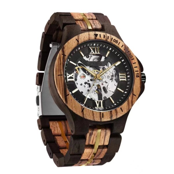 New men's mechanical watch fully automatic pure wood handmade personality skeleton mechanical steel grain wooden watch