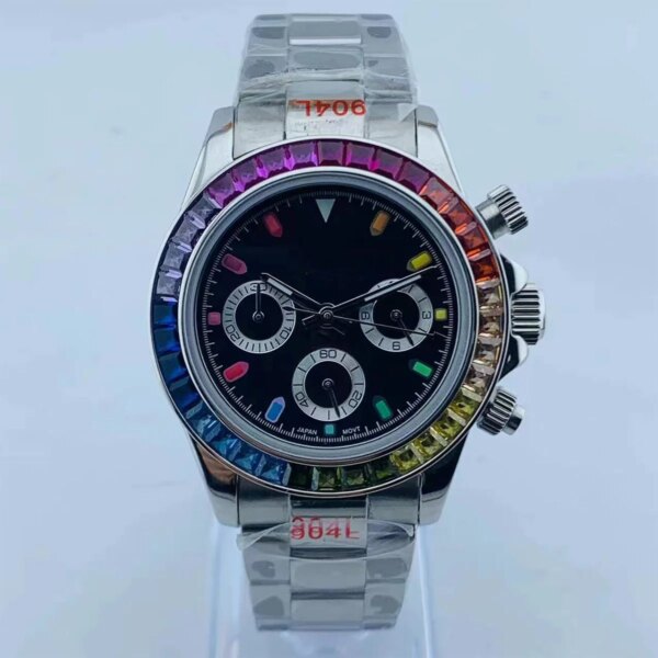 New modification quartz VK63 watch 40mm Case stainless steel watch sapphire glass fit VK63 movement Waterproof watch