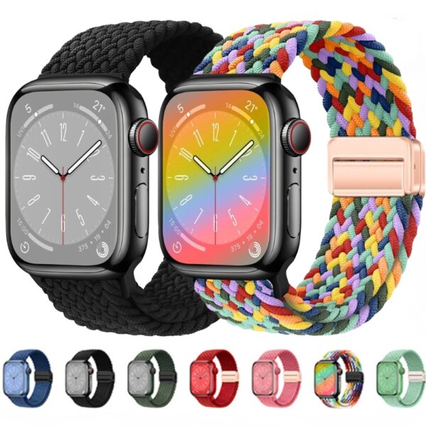 Nylon Braided Loop Strap For Apple Watch 9 8 7 45mm 41mm Ultra2 49mm Magnetic Buckle Band For iWatch 6 5 4 3 SE2 44mm 40mm 42mm