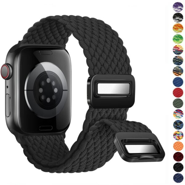 Nylon Braided Solo Loop Strap For Apple Watch 9 8 7 Band 45mm 41mm Ultra2 49mm Magnetic Bracelet iWatch 6 5 4 se2 44mm 40mm Belt