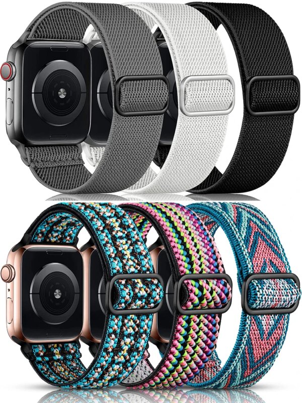 Nylon Strap for Apple Watch Band 41mm 45mm 38/40/44mm Bohemian Elastic Shiny Bracelet iWatch Series 9/8/7 6 5 4 Se ultra 2 49mm