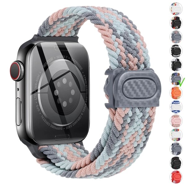 Nylon Strap for Apple Watch Bands 44mm 40mm 45mm 41mm 49mm 38mm Elastic Bracelet IWatch Series 9 8 7 6 5 Se Ultra 2 Braided Band