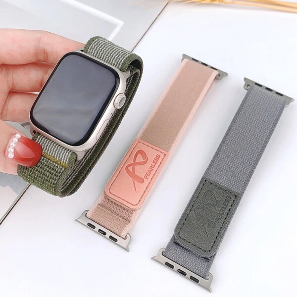 Nylon Strap for Apple Watch Ultra 2 Band 49mm 45mm 44mm 42mm 41mm 40mm Leather Bracelet for IWatch Series 9 8 7 SE 6 5 4 Correa