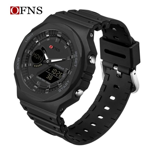 OFNS New Casual Men's Watches 50m Waterproof Sport Quartz Watch For Male Wristwatch Dual Display LED Digital G Style Relogio