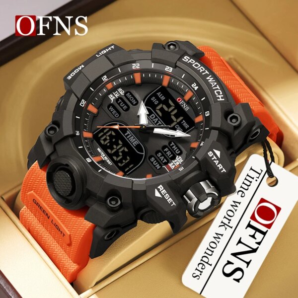 OFNS Top Luxury Watches Men Dual Display Watch Waterproof Mens Sport Wristwatch Men Military Clock Male Stopwatch Relojes hombre