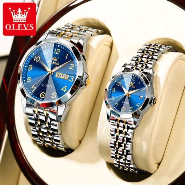 OLEVS 2024 New Fashion Men Watch Stainless Steel Couple Watches Pair Men And Women Brand Luxury Gifts Couple Watch For Lovers