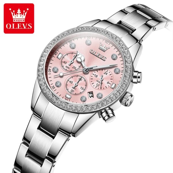 OLEVS 9909 Quartz Watch for Women Luxury Elegant Multifunctional  Wristwatch Chronograph Waterproof High Quality Lady Watch Gift