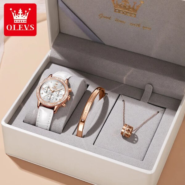 OLEVS 9933 Luxury Quartz Watch For Women Chronograph Calendar Retro Wristwatch Waterproof Luminous Diamond Women's Watches