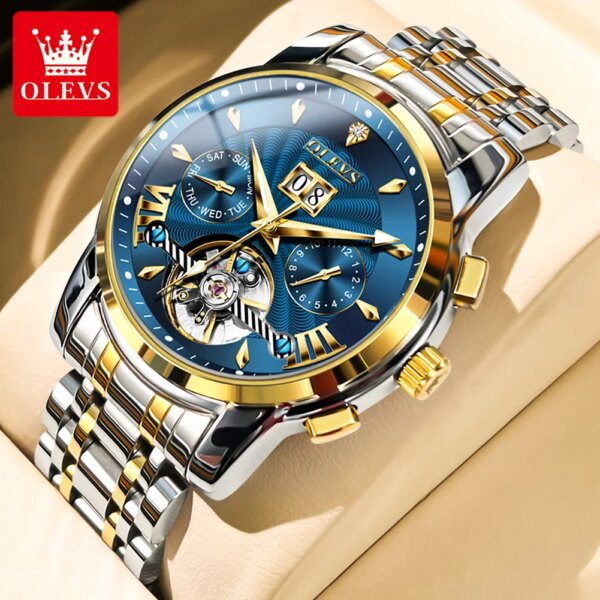 OLEVS 9965 Men's Watch Luxury Brand Tourbillon Skeleton Automatic Mechanical Watch High Quality Waterproof Luminescent Watch