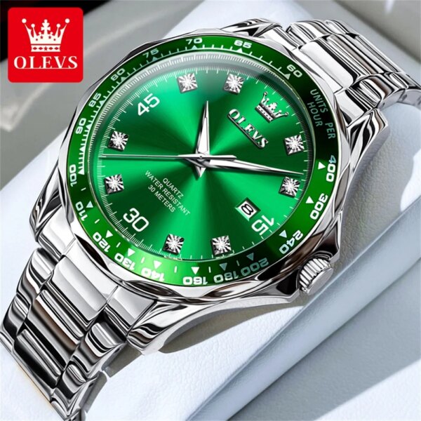 OLEVS 9988 Original Men's Quartz Watch Fashion Luxury Green Water Ghost Rolex Style Waterproof Men's Watch Rel ó gio Masculino