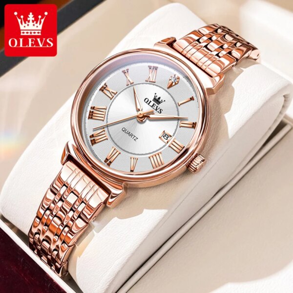 OLEVS 9997 NEW Quartz Watch for Women Classic Roman Scale Solid Stainless steel Waterproof Date Wristwatch Women Girl Watch