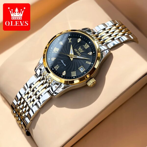 OLEVS Automatic Watch for Women Luxury Brand Ladies Mechanical Wristwatch Waterproof Stainless Steel Simple Girls Watch Gifts