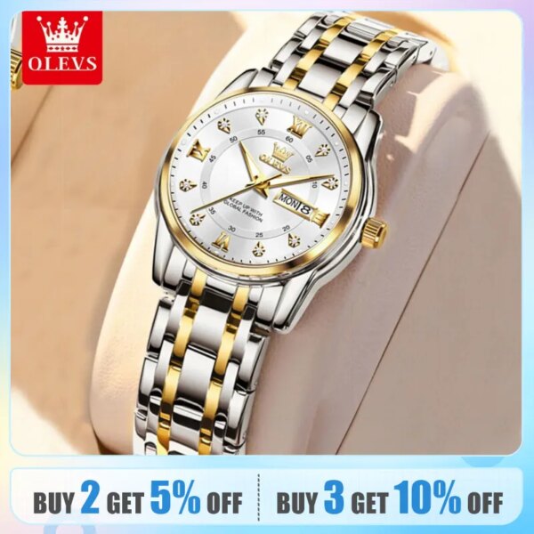 OLEVS Brand Luxury Watch for Women Gold Stainless Steel Waterproof Diamond Elegant Bracelet Ladies Original Quartz Wrist Watches