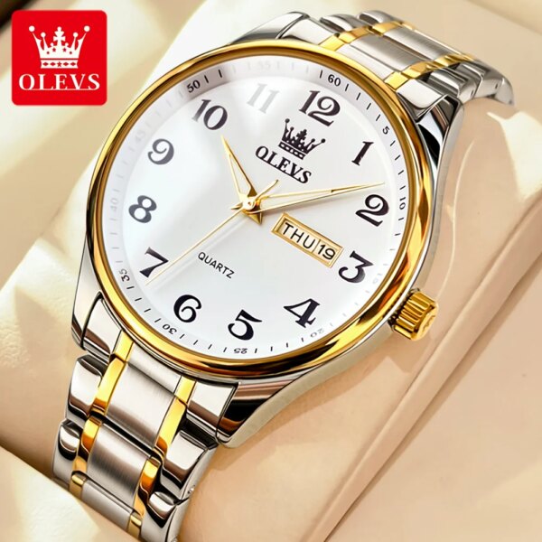 OLEVS Classic Bussiness Quartz Watch for Men Digital Dial Date Week Display Clock Luminous Waterproof Man Gold Wristwatches 5567