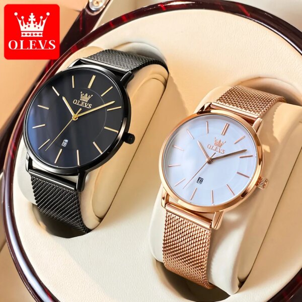 OLEVS Couple Watch Luxury Quartz Couple Watch Casual Fashion Ultra Thin Waterproof Calendar Watch His/Her Couple Dating Watch