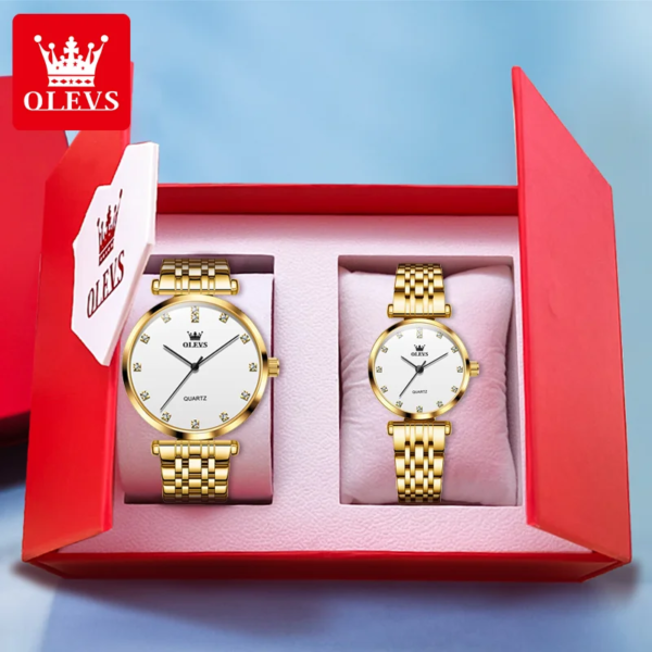 OLEVS Couple Watches Simple Luxury Fashion Original Wristwatch Exquisite watch Bift Box His and Her Watch Set Lover Waterproof