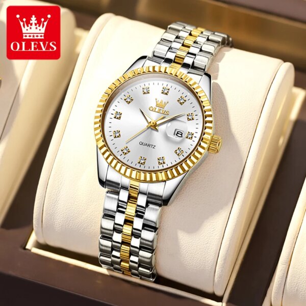 OLEVS Luxury Top Brand Quartz Watch for Women Fashion Elegant Stainless Steel Strap Waterproof Luminous Ladies Dress Wristwatch