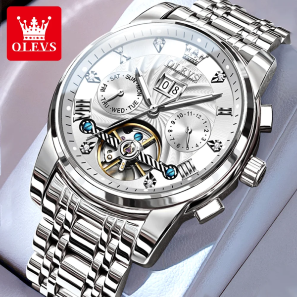 OLEVS Men's Watches Classic Busniess Multifunctional Calendar Watch for Man Waterproof Luminous Automatic Flywheel Mechanical