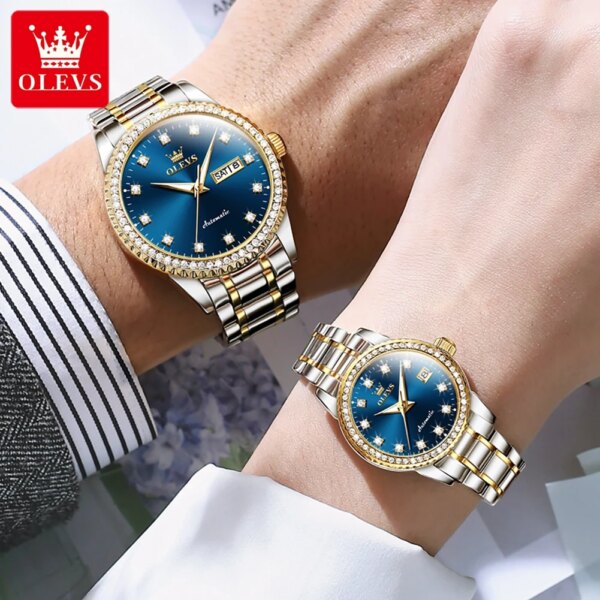 OLEVS New Luxury Lover Watches Fashion Automatic Mechanical Watch for Men and Woman Couple Watch Lover's Wristwatch