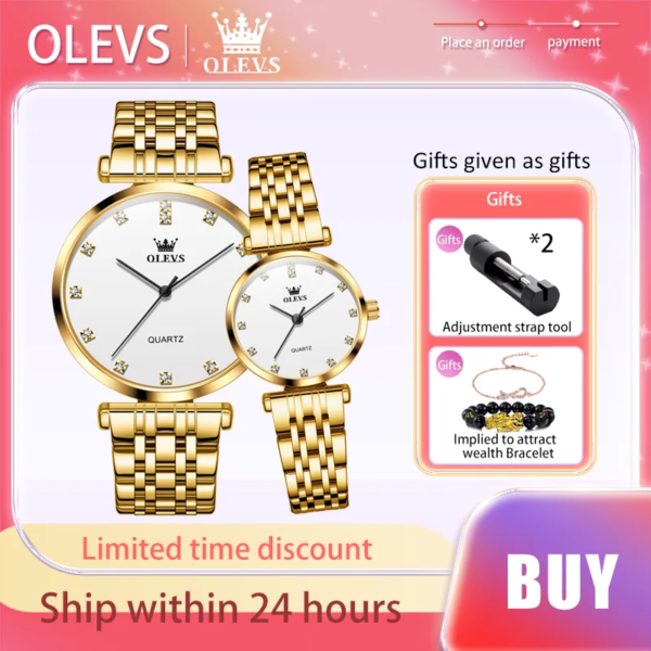 OLEVS New Simplicity Romantic Couple Watch Stainless Steel Strap Quartz Watch Men and Women Original Wristwatch Brand Waterproof