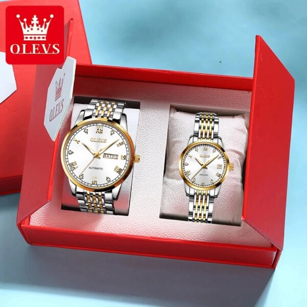 OLEVS Top Couple Watch for Men Women Luxury Original Automatic Mechanical Wristwatch Waterproof Watches His or Hers Lovers Watch