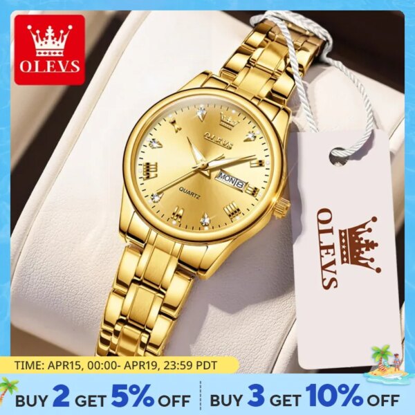 OLEVS Women Wrist Watch Original Watches for Ladies Waterproof Stainless Steel Luxury Quartz Woman Wristwatch Gold Reloj Hombre