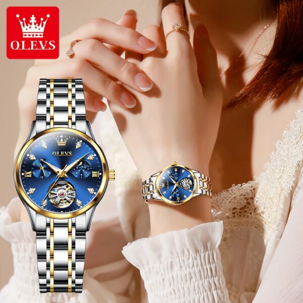 OLEVS Women's Watch Brand Original Luxury Automatic Skeleton Watch Diamond Mechanical Women's Watch Elegant Set Women's Watch