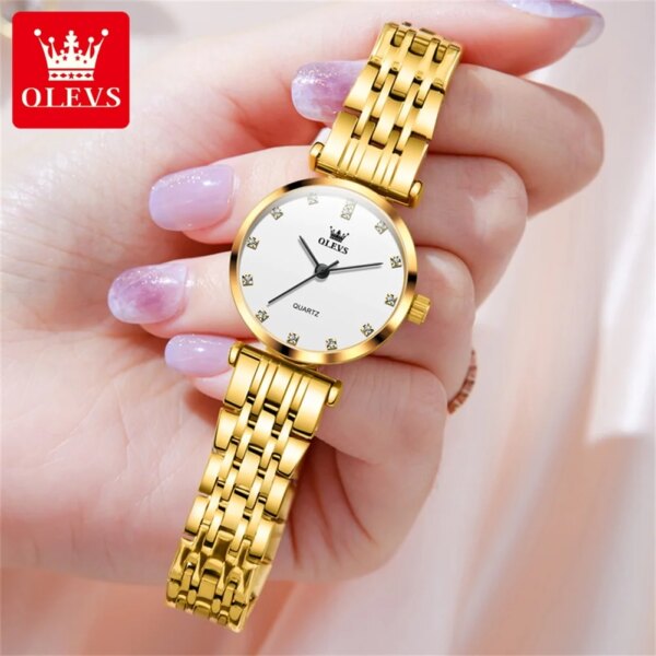 OLEVS Women's Watches Elegant Fashion Original Quartz Watch for Laides Waterproof Stainless Steel Simple Luxury Daily Wear 5596