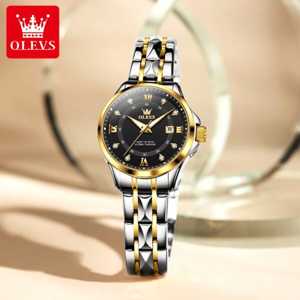 OLEVS2906 Luxury Quartz Watch for Women Elegant Diamond Lady Watches Fashion Business Stainless Steel Waterproof Glow Wristwatch