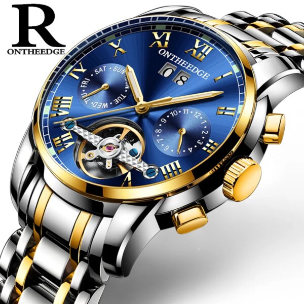 ONTHEEDGE Top Brand Mechanical Watch Automatic Watch Men Fashion Luxury Full Stainless Steel Male Waterproof Relogio Masculino