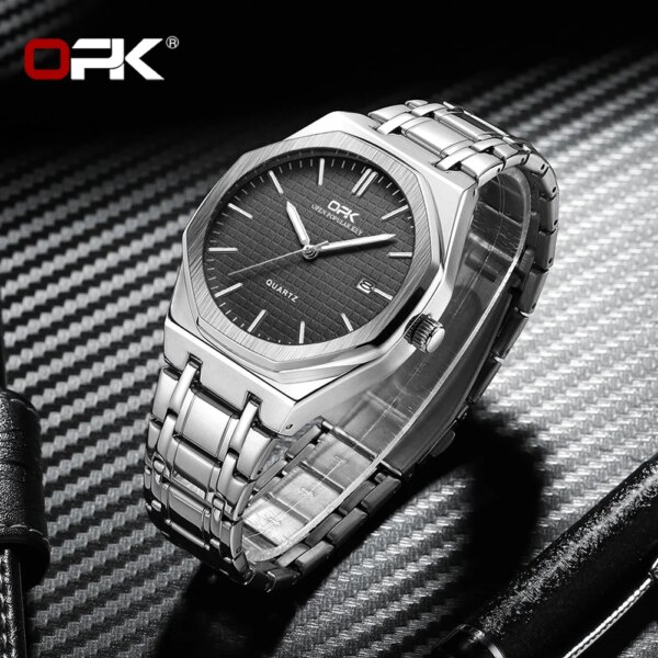 OPK 8139 Luxury Quartz Watch For Men Original Top Brand Calendar Man Wristwatch Waterproof Luminous Stainless Steel Mens Watches