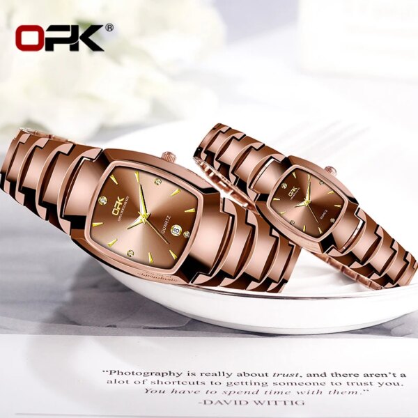 OPK Quartz Couple Watch Top Fashion Luxury Waterproof Luminous Diamond Watch Elegant and Romantic Style Men's Women's Watch 8112