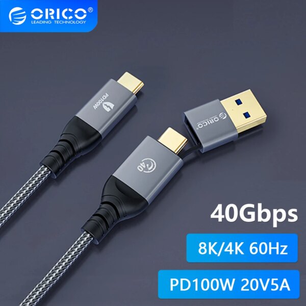 ORICO 40Gbps USB C Cable 8K @60Hz HD PD100W Fast Charging Wire Cord USB 3.0 to USB C Braid Line for Macbook Thunderbolt 4 PS4