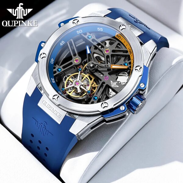 OUPINKE 8003 Tourbillon Automatic Mechanical Watches for Men 50ATM Waterproof Sapphire Mirror Skeleton Design Original Man Watch