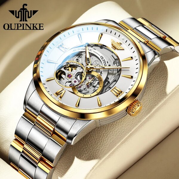 OUPINKE Automatic Mechanical Watch for Men Luxury Brand Imported Japan Movement Sapphire Mirror Skeleton Waterproof Wristwatches