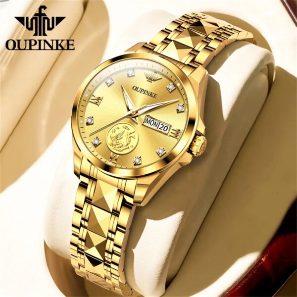 OUPINKE Automatic Watch for Women Luxury Real Gold Phoenix Inlaided Mechanical Watch Swiss Luminous Waterproof Ladies Wristwatch