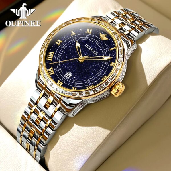 OUPINKE Top Luxury Brand Women's Watches Calendar Automatic Mechanical Watch Starry Sky Dial Romantic Gift Female Wristwatch