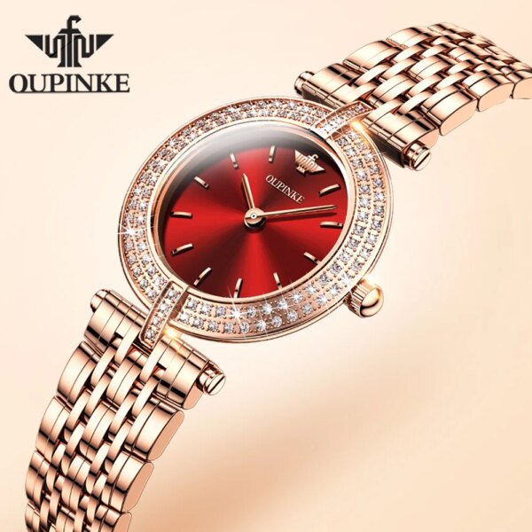 OUPINKE Womens Watches Swiss Movemen Luxury Elegant Dress Wrist Watch Full Diamond Quartz Sapphire Crystal Ladies Luminous