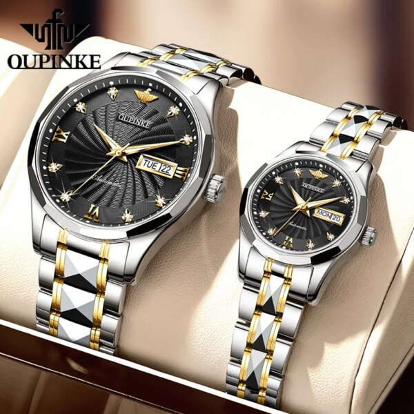 OUPINKE3169 Swiss Certification Automatic Mechanical Watch Couple Tungsten steel Sapphire Mirror Wristwatch Men Women Couple Set