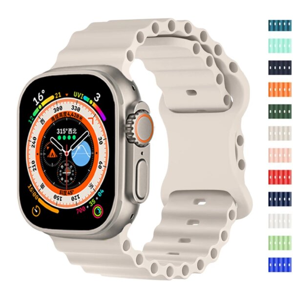 Ocean Band for Apple Watch Strap Ultra 49mm 45mm 44mm 42mm 40mm 41mm Silicone bracelet Correa iWatch Series 9 7 6 3 SE 8 5 4 3 2