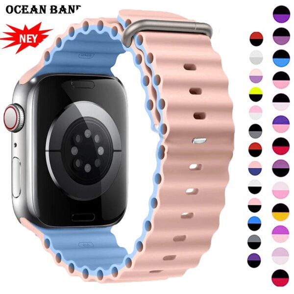 Ocean Band for Apple Watch Ultra 2 49mm 45mm 42mm 44mm 38/40/41mm silicone bracelet correa iwatch series 9 8 7 se 6 5 4 3 strap