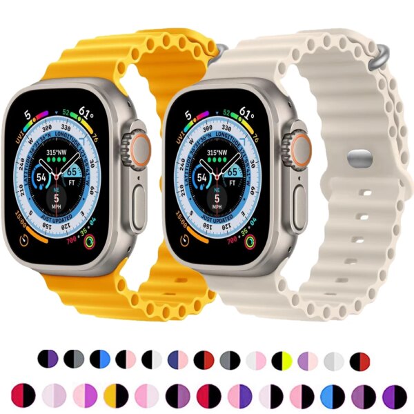 Ocean Band for Apple Watch Ultra 2 49mm 45mm 44mm 42mm 38/40/41mm silicone bracelet correa iwatch series 9 8 7 6 SE 5 4 3 strap