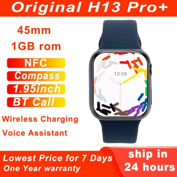 Original H13 PRO+Smart Watch 1GB ROM 45mm 1.95'' NFC Compass 173 Sport Mode BT Call Heart Rate H13 PRO Plus Smartwatch Women Men