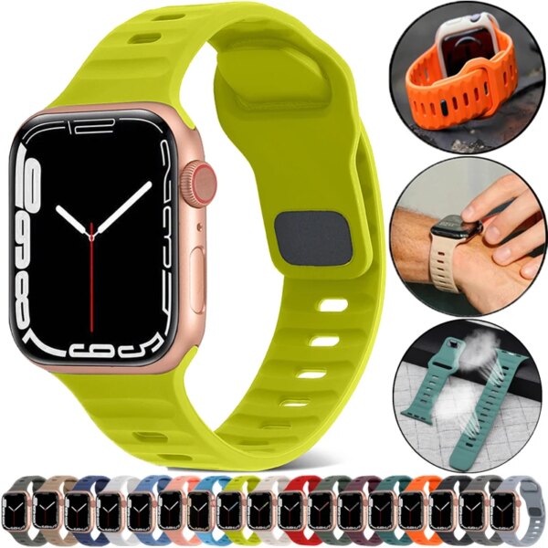 Original Silicone Strap For Apple watch band 44mm 49mm 45mm 41mm 40mm 38mm 44 40 mm 1:1 correa iWatch series 9 se 8 ultra 2 band